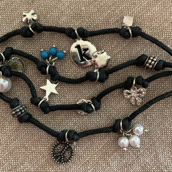 Aeropostale multi strand "K" Charm Bracelet black cord - perfect add to a bundle - Picture 3 of 7